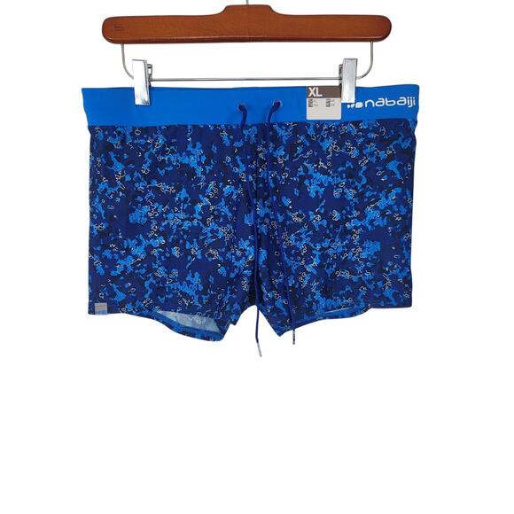 Nabaiji Shorts XL Womens Blue Geometric Mid Rise Elastic Waist Drawstring NWT - Picture 1 of 9
